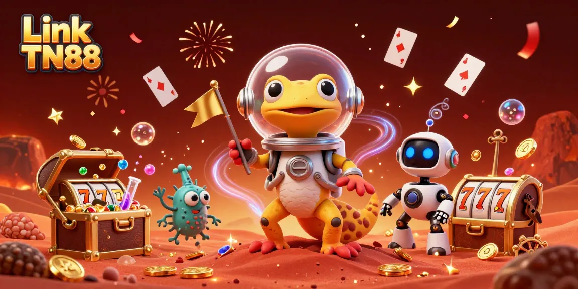Engage with Link TN88 at a vibrant Martian casino filled with golden treasures and celebratory confetti.