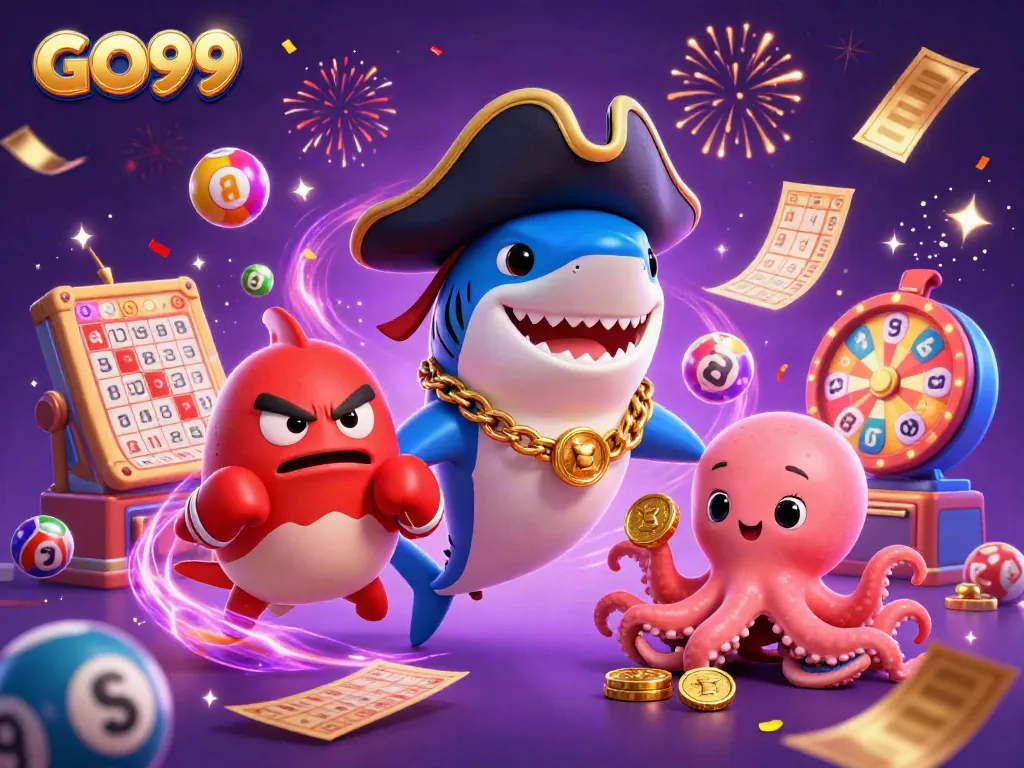 Experience thrilling gameplay with GO99 featuring festive characters and vibrant casino elements.