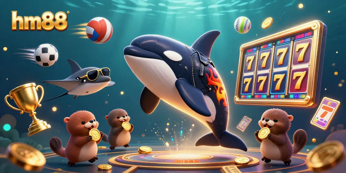 Experience thrilling games at hm88, featuring dynamic elements and engaging characters in a vibrant casino scene.