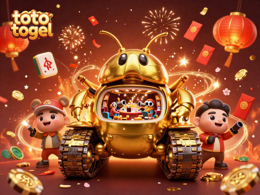Experience the thrill of toto togel with a festive 3D casino scene filled with lucky symbols.