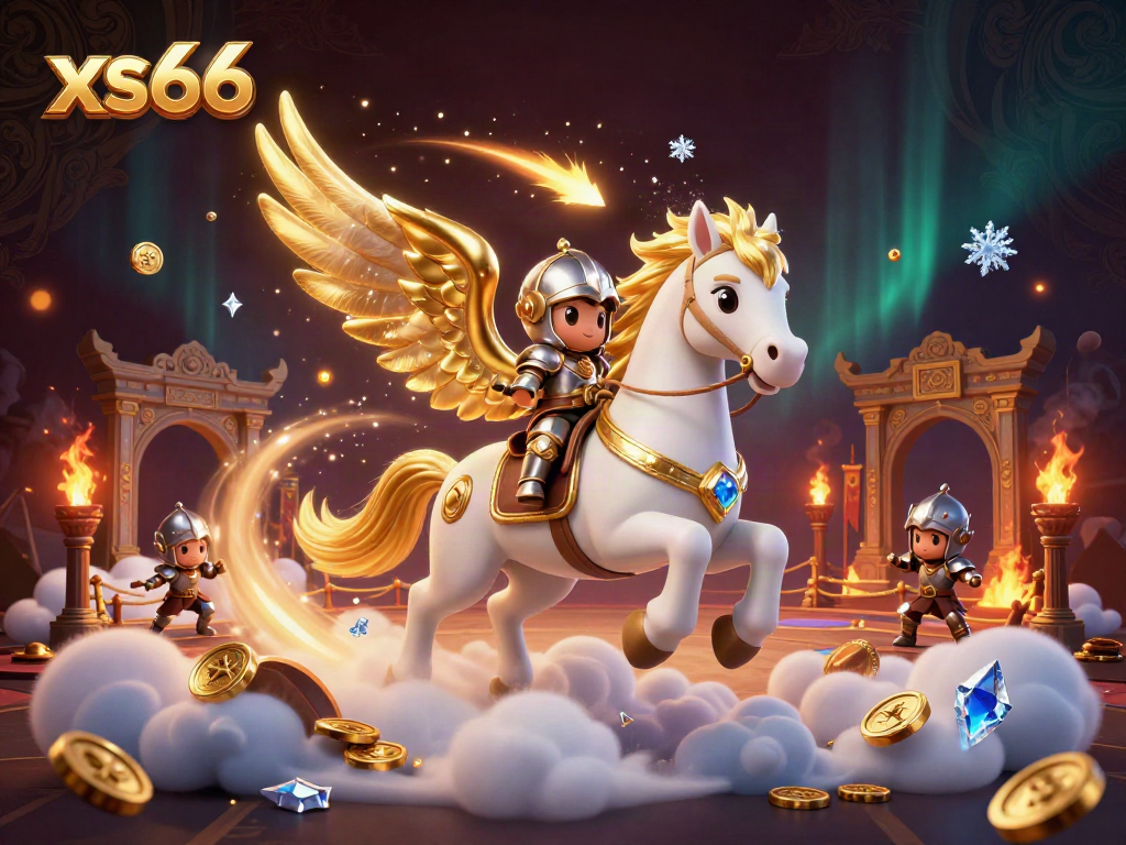 The celestial white horse and knight in an exciting gaming scene celebrate the thrill of xs66.
