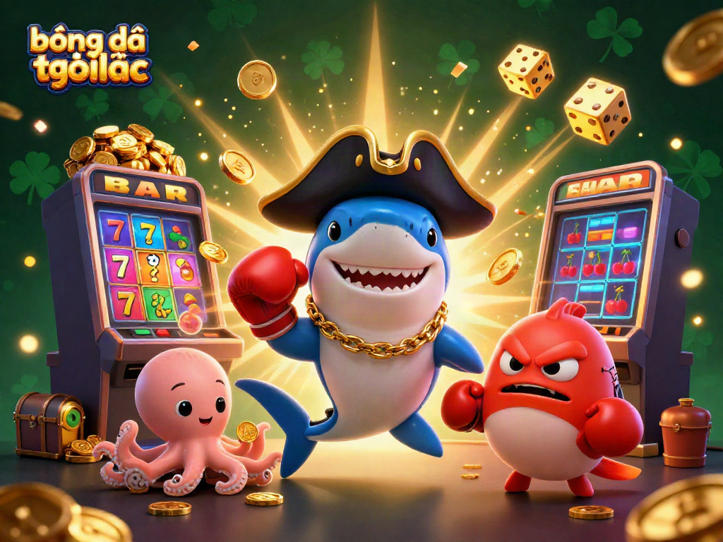 Bet on bóng đá trực tuyến xoilac tv with an energetic casino scene featuring colorful cartoon characters.