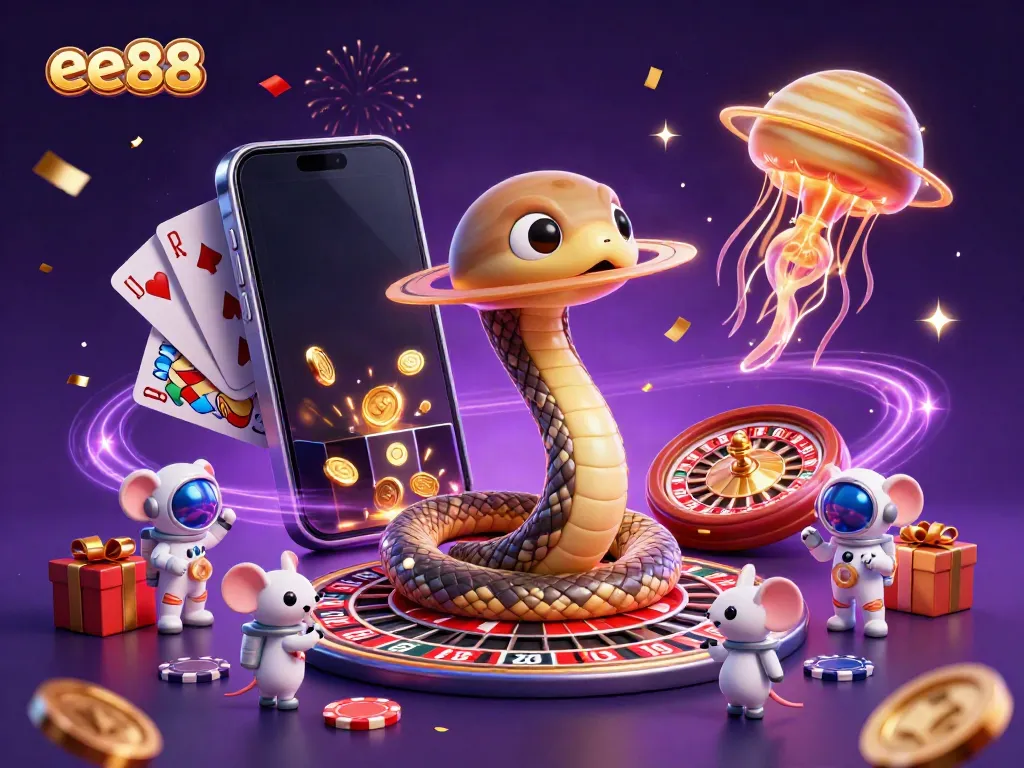 Engage with the thrilling gameplay at ee88, featuring a vibrant cosmic casino scene with playful astronaut mice.