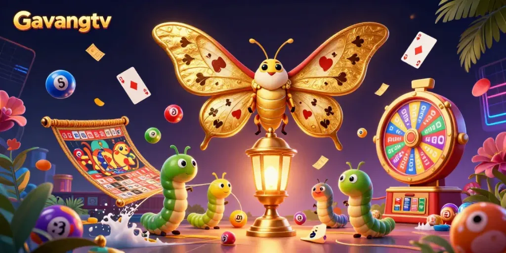 Engaging scene showcasing Gavangtv with a majestic moth and casino elements creating a vibrant atmosphere.