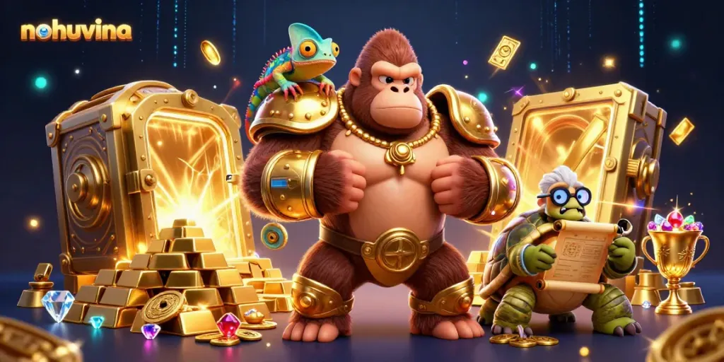 Experience thrilling gameplay with nohuvina as a gorilla king in 3D galaxy casino.