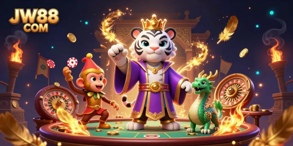 Experience thrilling games at JW88 COM with a captivating 3D casino scene full of excitement.