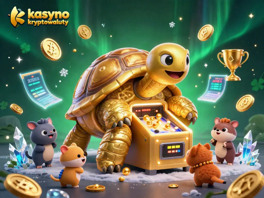Spin the reels at kasyno kryptowaluty with Bitcoin coins and vibrant game elements around an excited crowd.