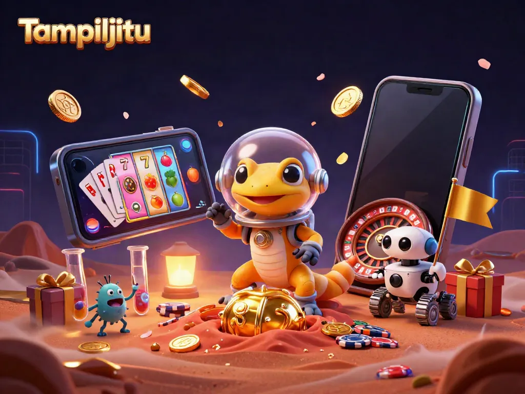 Engage with Tampiljitu's vibrant 3D casino scene featuring playful gaming elements and a Martian gecko.