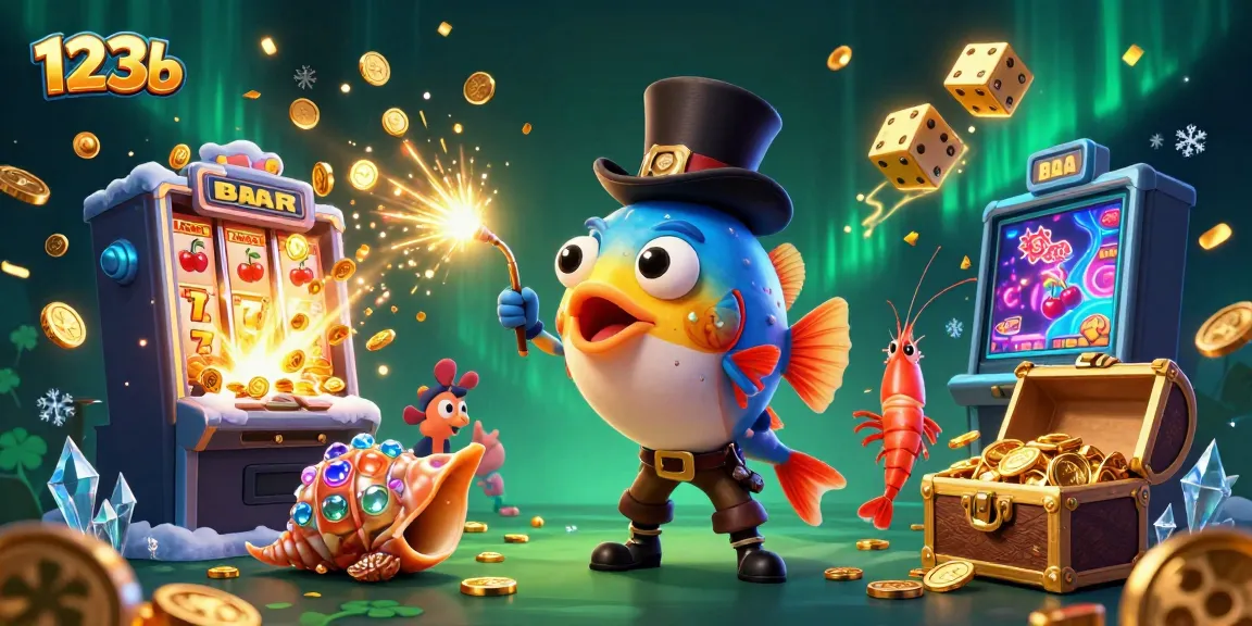 Immerse in the thrilling world of 123b, where a deep-sea anglerfish entices golden coins while surrounded by vibrant casino imagery.