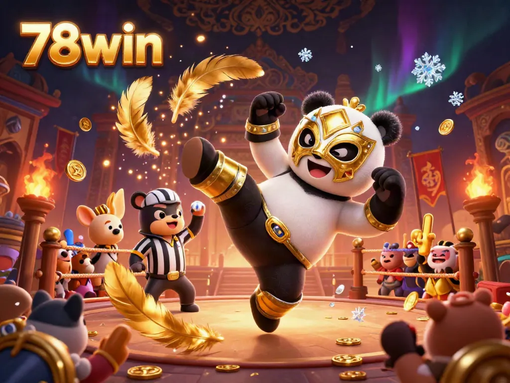 Engage in thrilling action at 78win casino featuring a panda wrestler, vibrant crowd, and dynamic betting atmosphere.