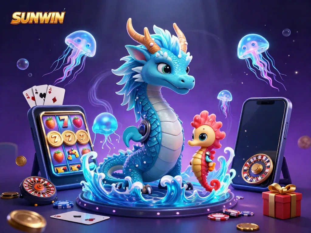 Experience the thrill of SUNWIN with an enchanting underwater casino scene featuring vibrant creatures and exciting games.