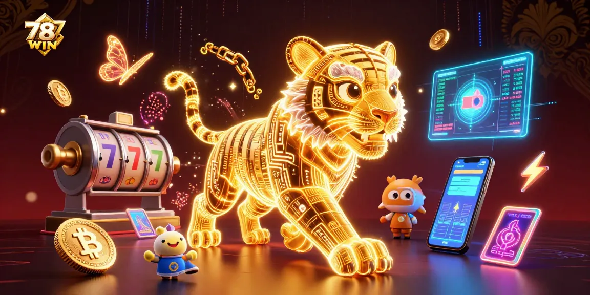 Engage in thrilling gaming at 78WIN with a neon casino scene featuring a golden tiger.