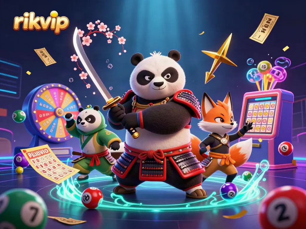 Explore the vibrant world of rikvip with a dynamic illustration of colorful characters and casino elements.