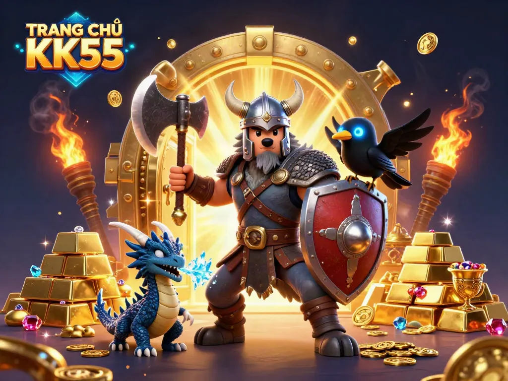 Experience thrilling gameplay on TRANG CHỦ KK55 with a vibrant treasure-filled casino scene.