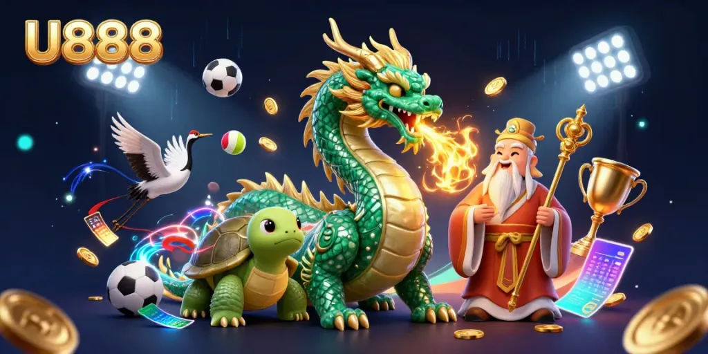 Experience winning excitement with U888, featuring vibrant dragons and sports elements.