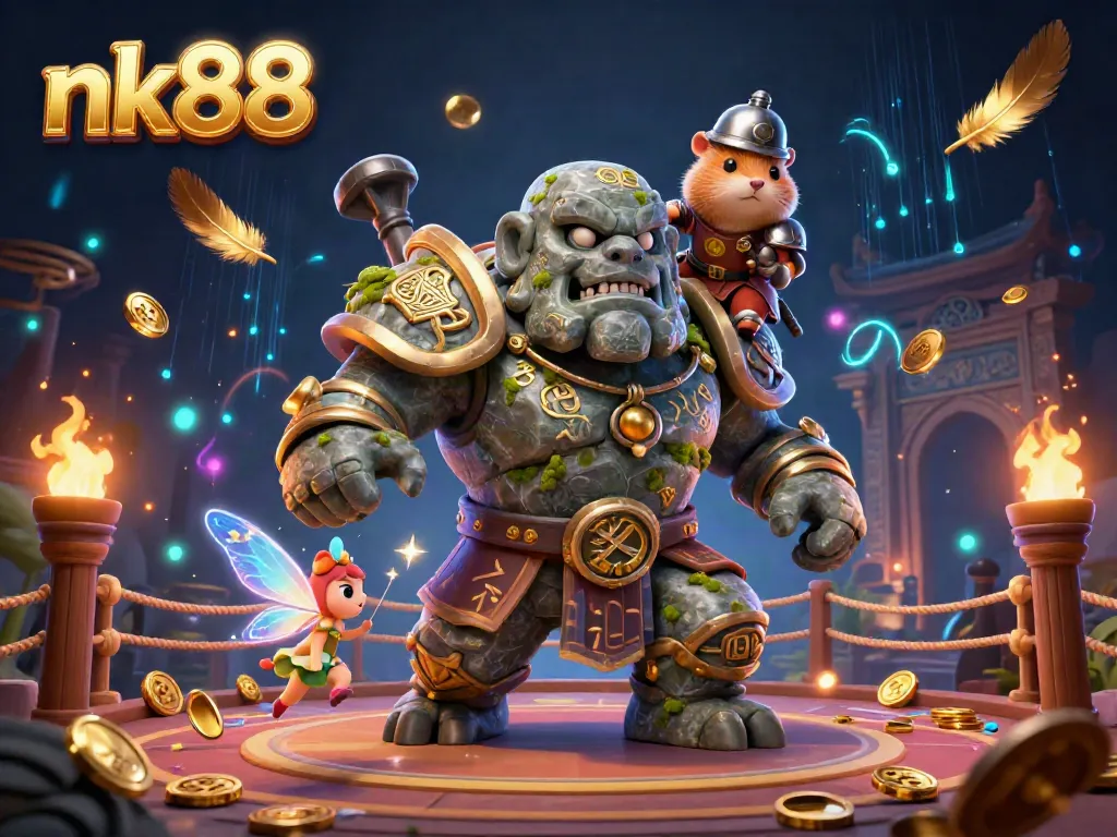 Engage with nk88's thrilling gambling world featuring vibrant characters and dynamic casino elements.