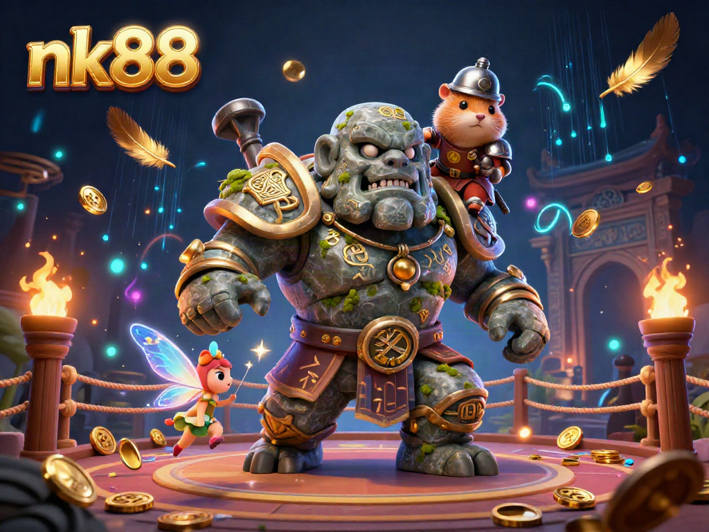 Engage with nk88's thrilling gambling world featuring vibrant characters and dynamic casino elements.