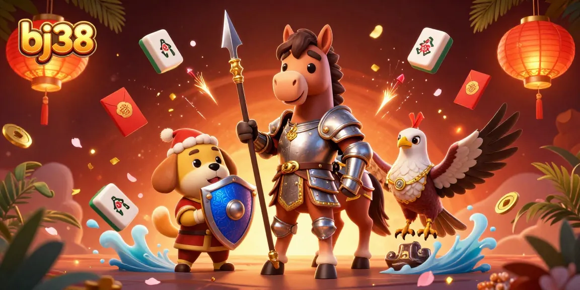Experience thrilling gameplay at bj38 with a knight, a puppy, and a falcon in a vibrant casino setting.