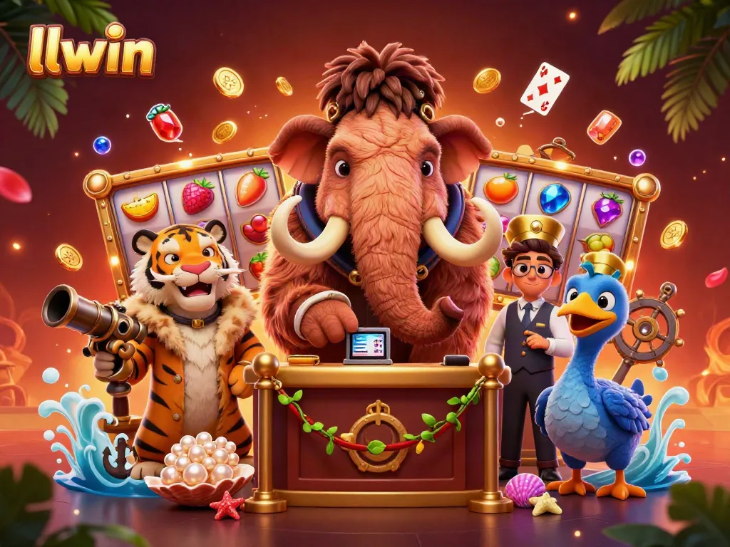 Experience llwin with exciting casino action in a dynamic 3D illustration featuring vibrant characters and game elements.