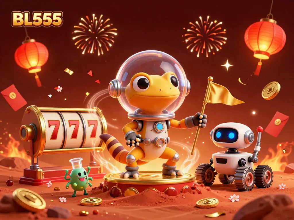 Experience thrilling wins at BL555 with a vibrant Martian casino adventure, showcasing dynamic gaming elements.