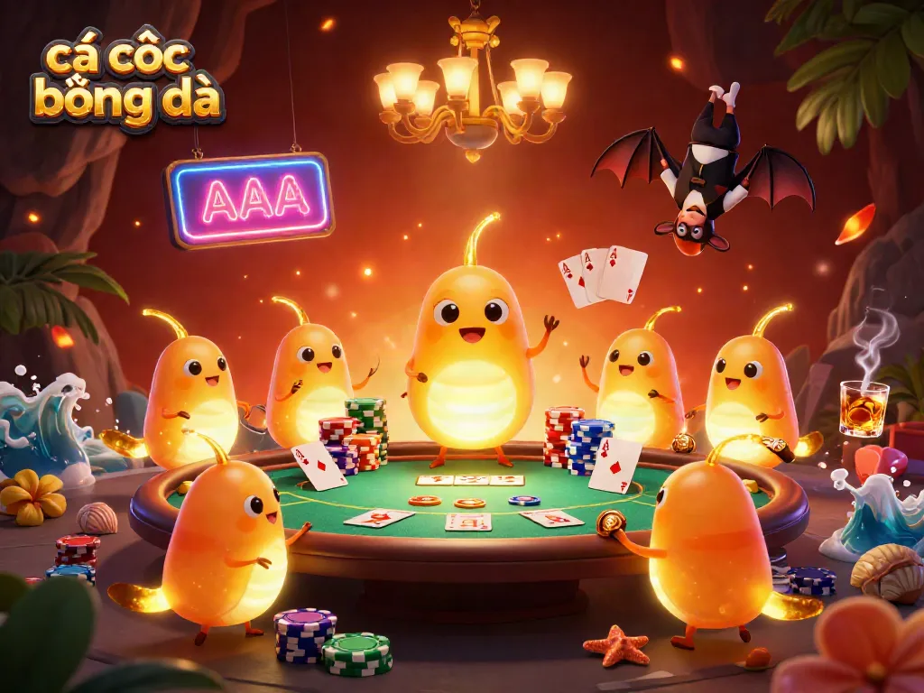 Cá cược bóng đá scene with glowworms illuminating a vibrant casino, showcasing lively poker action.