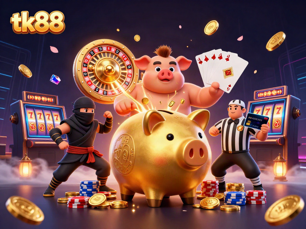 Experience the thrilling world of tk88 with a dynamic casino scene showcasing vibrant game elements and characters.