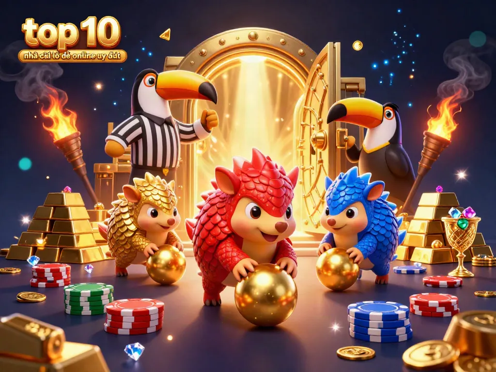 Experience thrilling gaming action with top 10 nhà cái lô đề online uy tín in a vibrant 3D scene featuring whimsical pangolins.