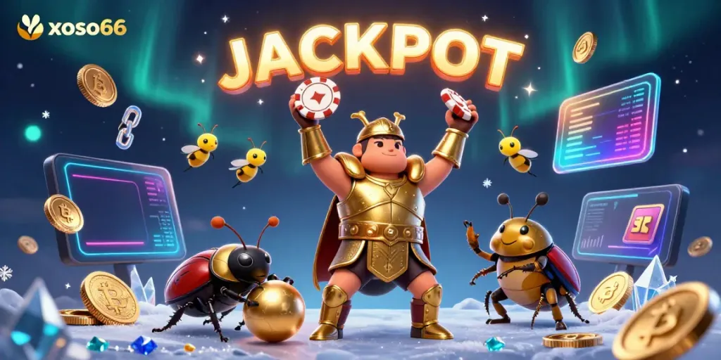 Engage with the xoso66 jackpot celebration featuring vibrant characters in a dynamic gaming scene.