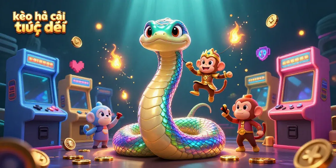 Engage with the vibrant world of kèo nhà cái trực tiếp as a mystical rainbow serpent and a playful monkey king bring excitement to live sports betting.