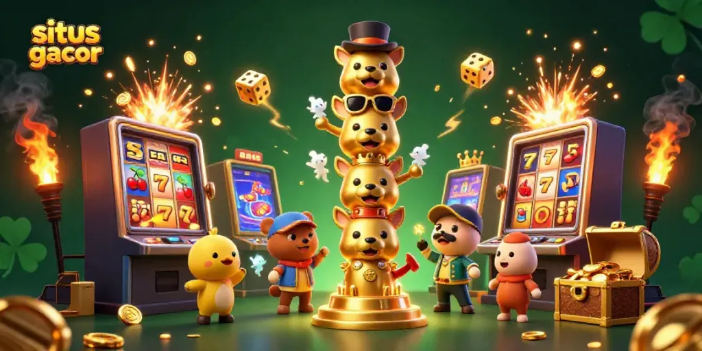 Experience the excitement of situs slot gacor with a vibrant 3D casino scene filled with dynamic elements.